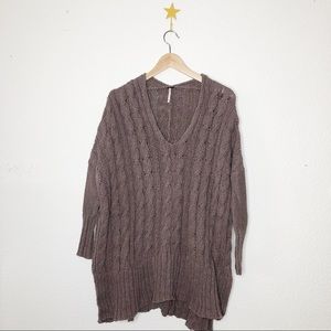 Free People Easy V Light Purple Long Line Cable Knit Sweater